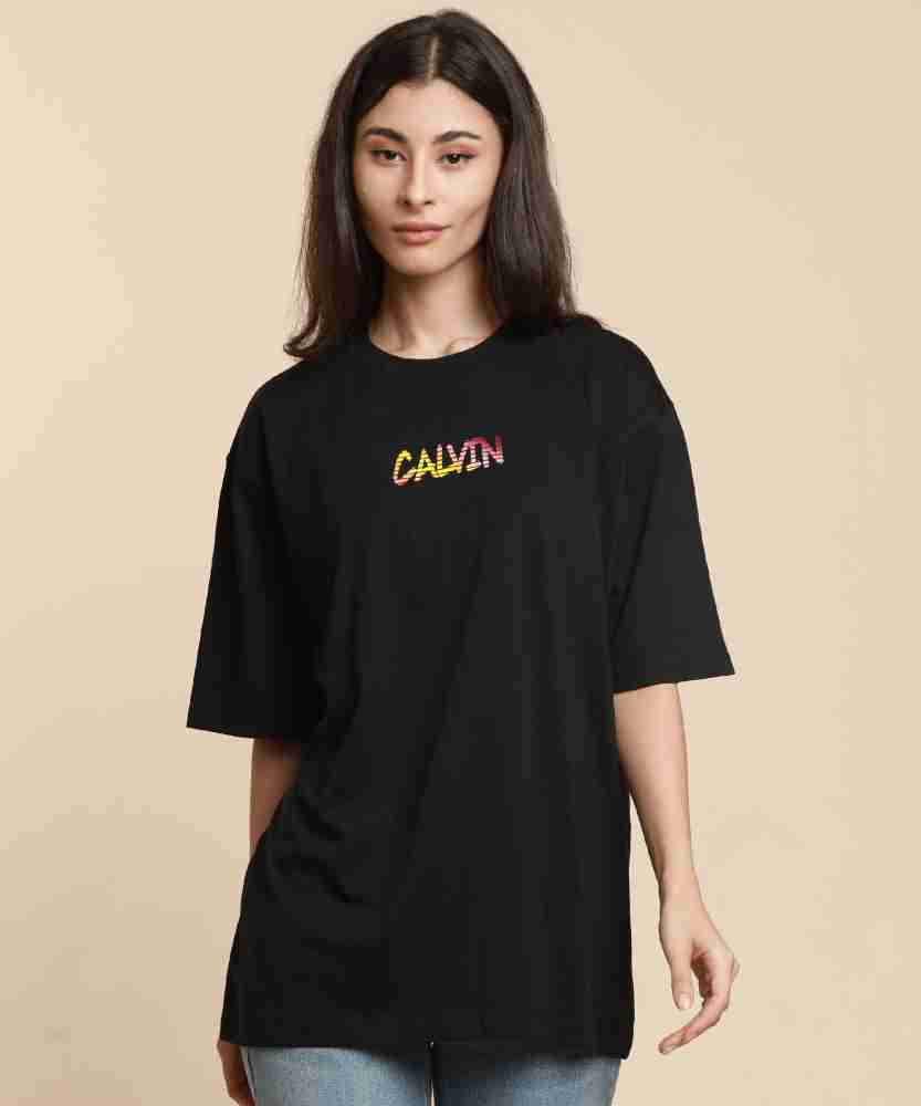 Calvin Klein Jeans Printed Women Round Neck Black T-Shirt - Buy Calvin Klein  Jeans Printed Women Round Neck Black T-Shirt Online at Best Prices in India