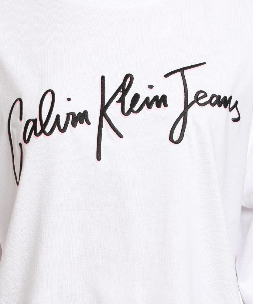 Calvin Klein Jeans Printed Women Round Neck White T-Shirt - Buy