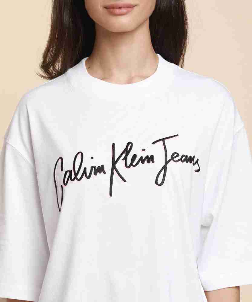 Buy Calvin Klein Women Black Round Neck Brand Print Dress