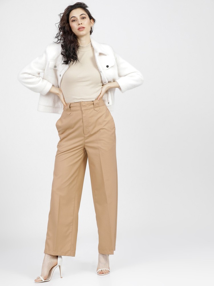 Buy Tokyo Talkies Beige Straight Fit Trouser for Women Online at