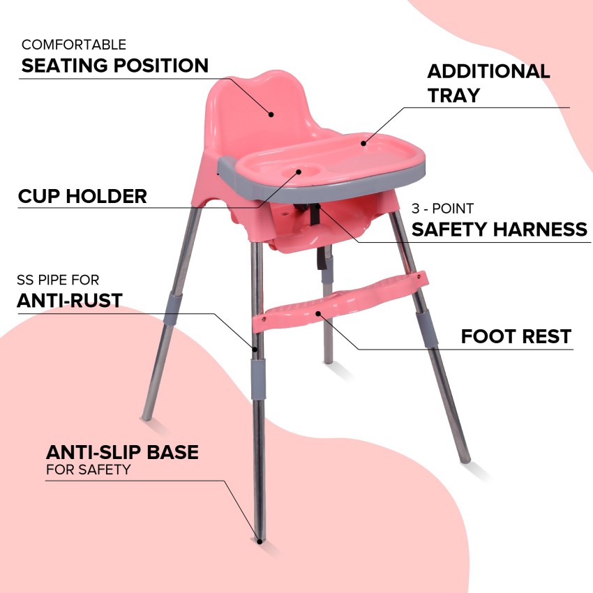 Esquire Spotty Baby Dining Chair with Footrest Pink Grey Combo