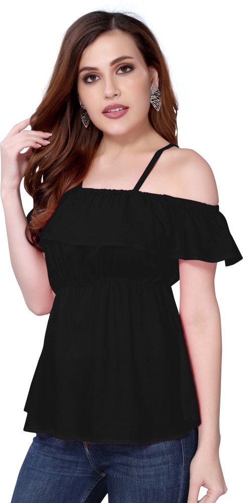 FashionMall Casual Solid Women Black Top Buy FashionMall Casual