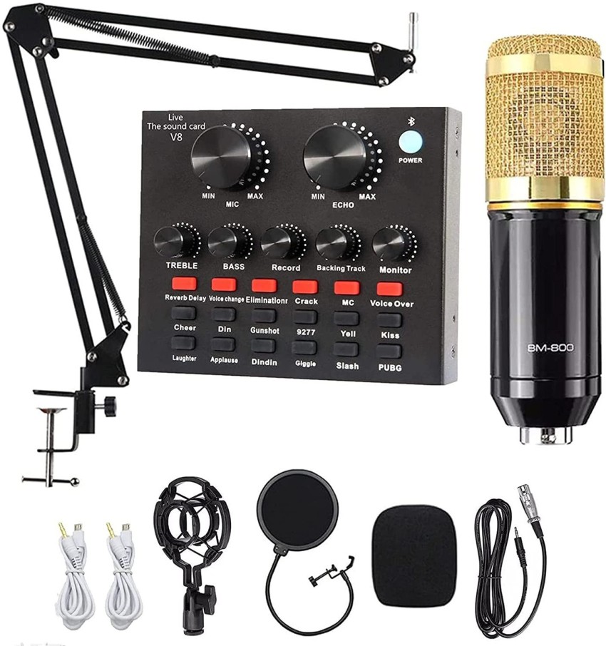 Podcast Equipment Bundle, BM-800 Mic Kit with Live Sound Card, Adjustable  Mic Suspension Scissor Arm, Metal Shock Mount and Double-Layer Pop Filter