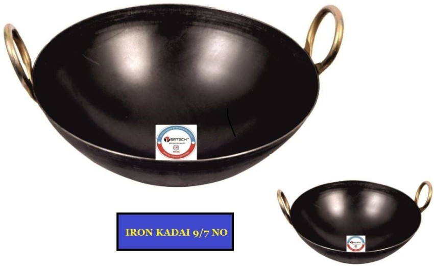 Set of 3 Iron Kadai Traditional Kadai Wok Size 8 1L, 10 2L, 123L  Traditional Indian Handmade Cast Iron Kadai Cooking Wok Cast Iron Wok 