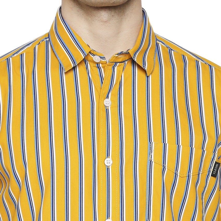 MUFTI Men Striped Casual Yellow Shirt - Buy MUFTI Men Striped Casual Yellow  Shirt Online at Best Prices in India