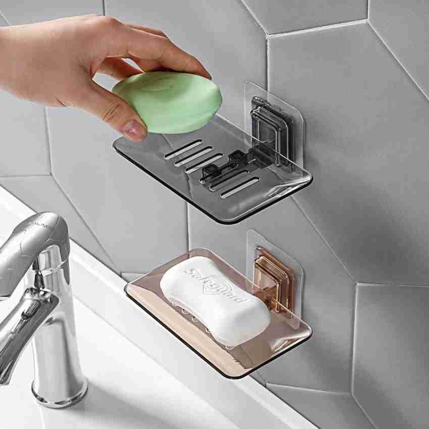 Punch-free Soap Dish Wall Mounted Adhesive Bathroom Shelf With Drain For  Soap Storage, No Nail Needed