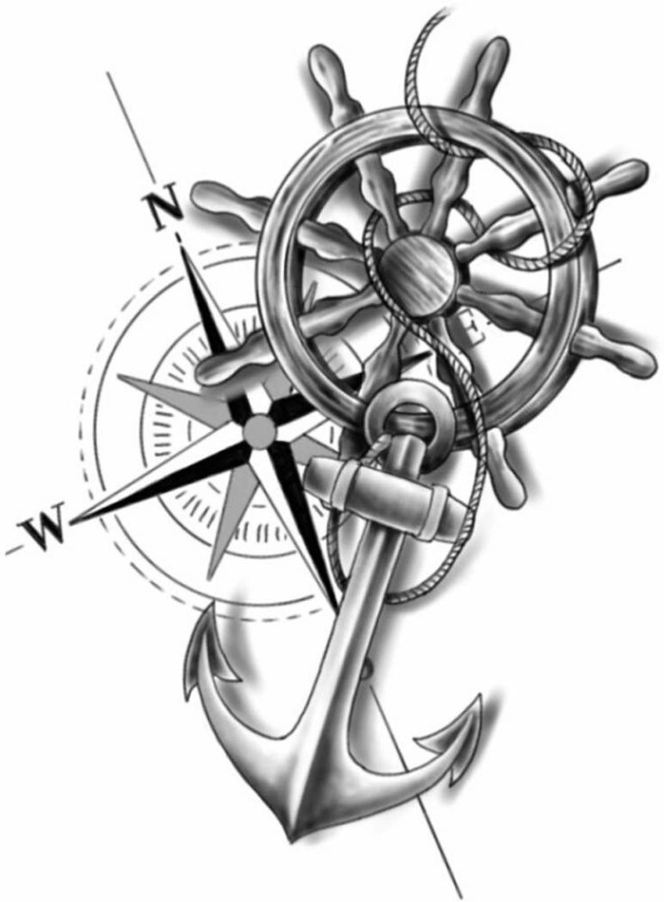 Anchor and ship wheel tattoo in engraving style Vector Image