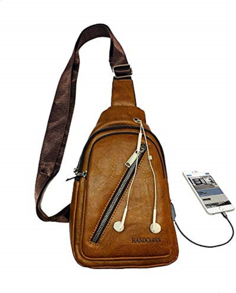 Men's sling bag genuine leather chest sales shoulder backpack cross body purse water