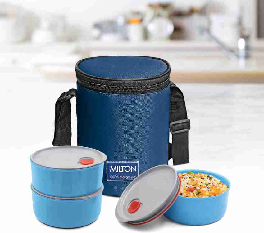 Milton Double Decker Lunch Box Set With 3 Leak Proof Plastic Container (  Blue)