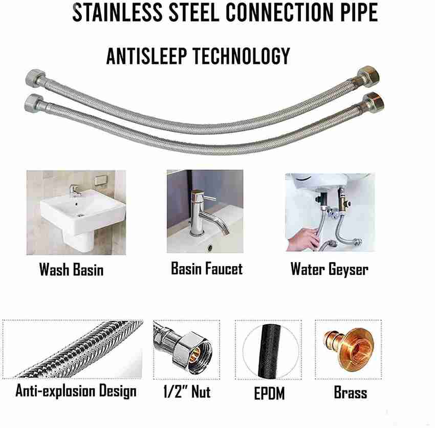 AO Smith 332936-001 Hose Pipe Braided 1/2 BSPX1.5FT SS304 Stainless Steel Connection  Pipe for Wash Basin, Kitchen Sink, Geyser - 18 Inch (2 Peace Set, Pack of  1) Hose Pipe Price in