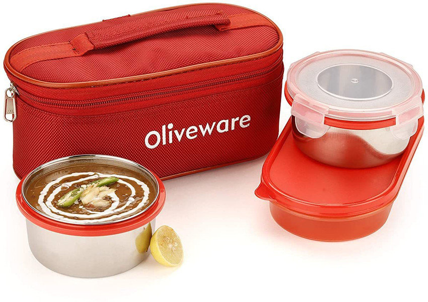 Oliveware Aroma Lunch Box 2 Stainless Steel Container With Rice Tray
