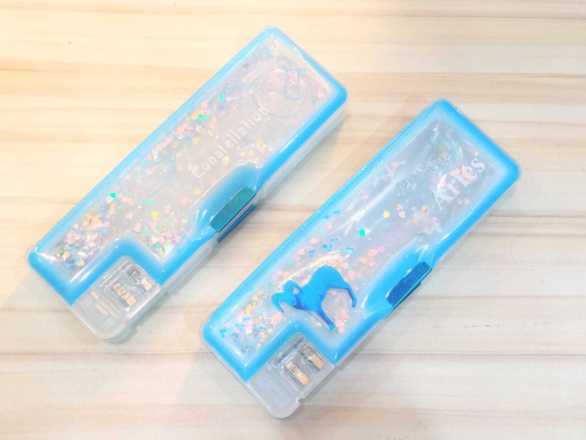 Plastic Pencil Case Box Liquid Glitter Floating Stars at Rs 410/piece in  Surat