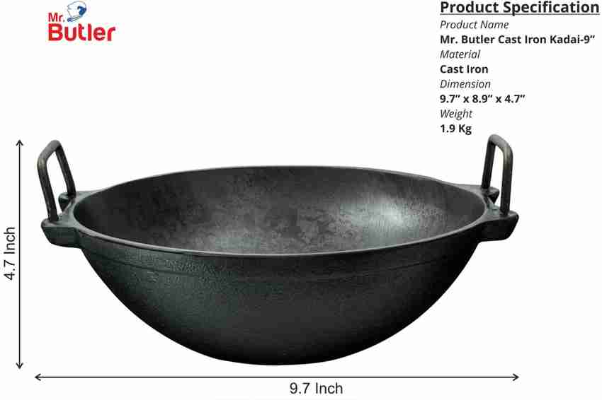 Indian Handmade Cast Iron Kadai Wok For Cooking & deep Frying Curved Handle  10