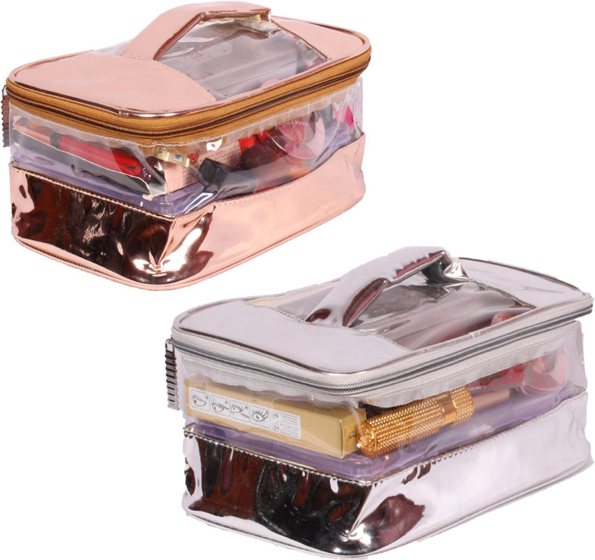 MaaCare Pack Of 2 Premium Quality One Compartment Designer Bridal Cosmetic Bag Travel Toiletry Kit Perfect bag for carrying on journeys and weekend