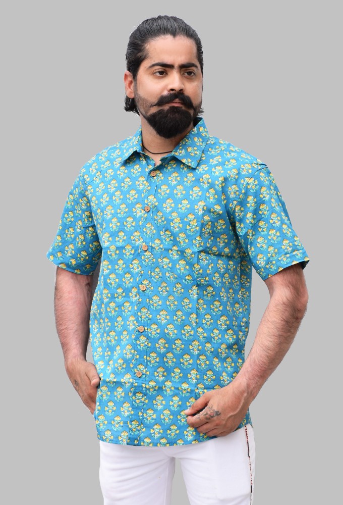 Handblock Printed Pure Cotton Men's Half Sleeves Shirts