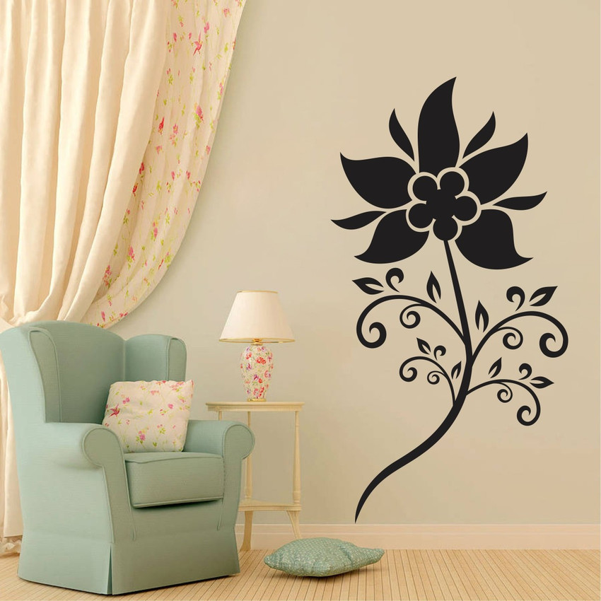 Divine studio 60 cm Flower Wall Stickers for Living Room Leaves