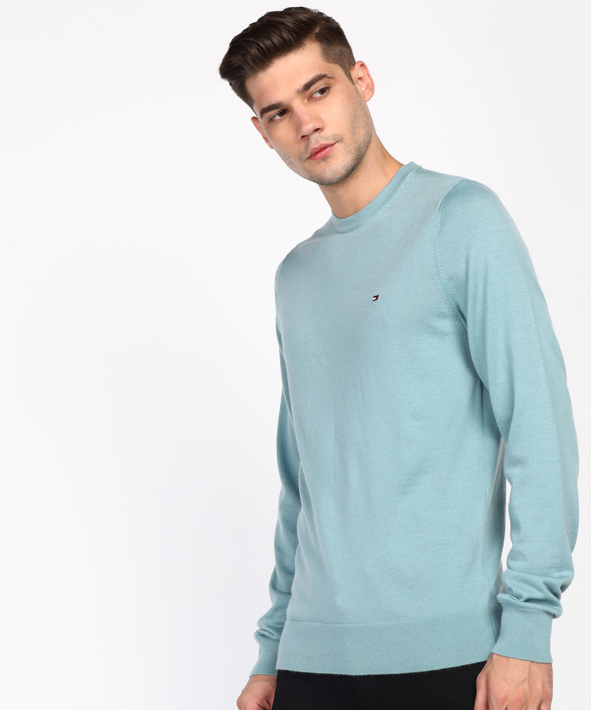 TOMMY HILFIGER Solid Crew Neck Casual Men Light Blue Sweater Buy