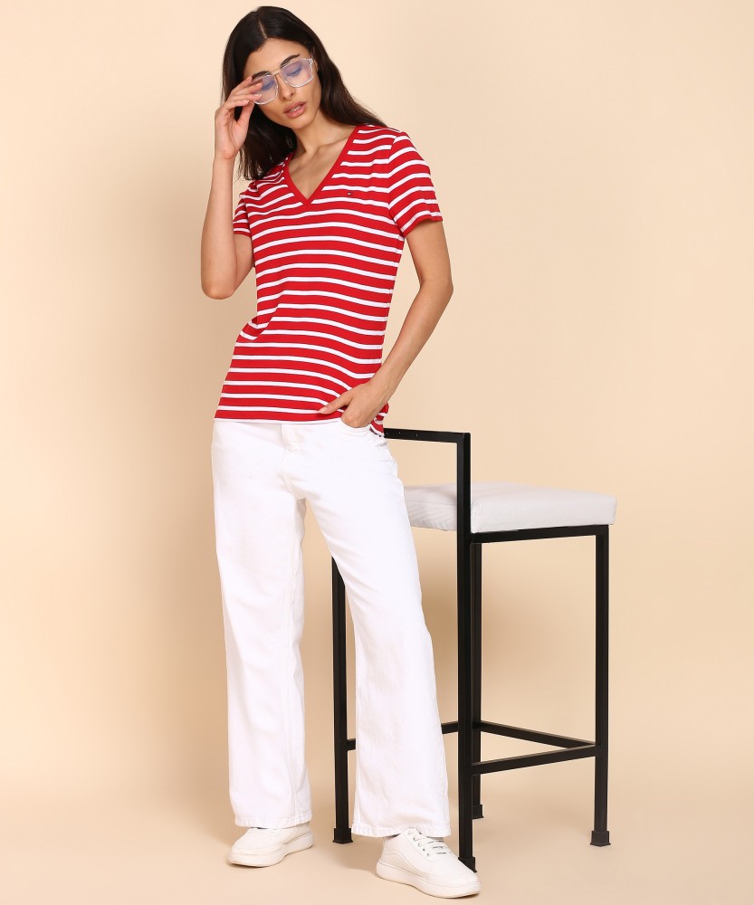 Tommy Hilfiger Women's Wide Stripes Logo V-Neck T-Shirt