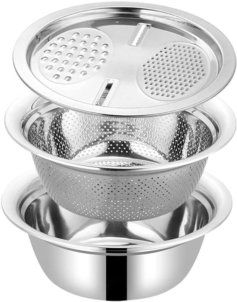 Multifunctional Stainless Steel Drain Basket Multi-Purpose Vegetable Silver