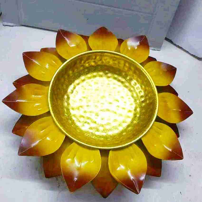 Crystal Glass Lotus Decorative Bowl With Stand Amber