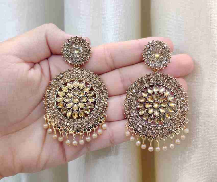 Gold hot sale stone earrings