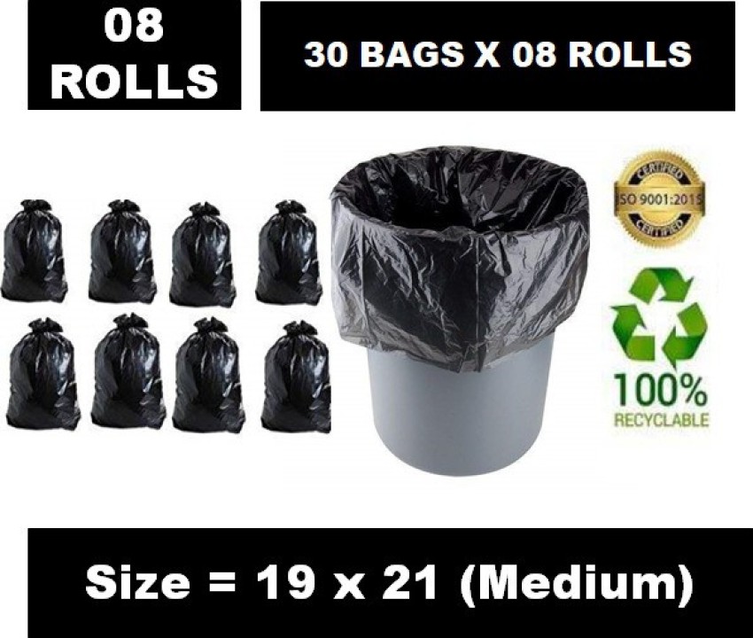 Clean India Garbage Bags Medium for Home 90 Pcs, Dustbin Bags, Recyclable Garbage  Bag, Size 19 x 21 Inch (30 Pcs X 3) - Black