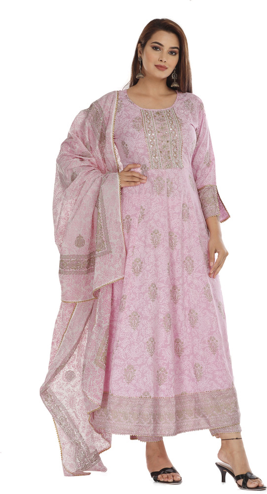 199 Kurti Floral Print Anarkali Kurta Bottom Dupatta Set Buy