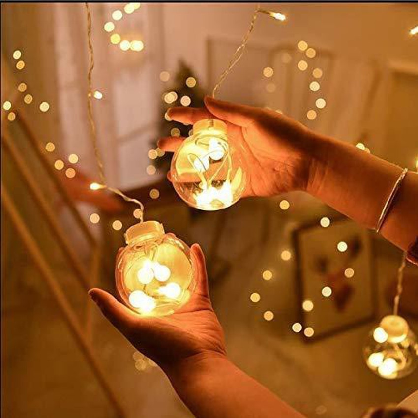 OneLife Yellow Decorative Wish Ball LED Curtain Lights for Home Decoration for Diwali Christmas Wedding 2.5 m Globe Curtain Lights Pack of 1 Warm White Light Room Balcony Garden Decoration Price in In...
