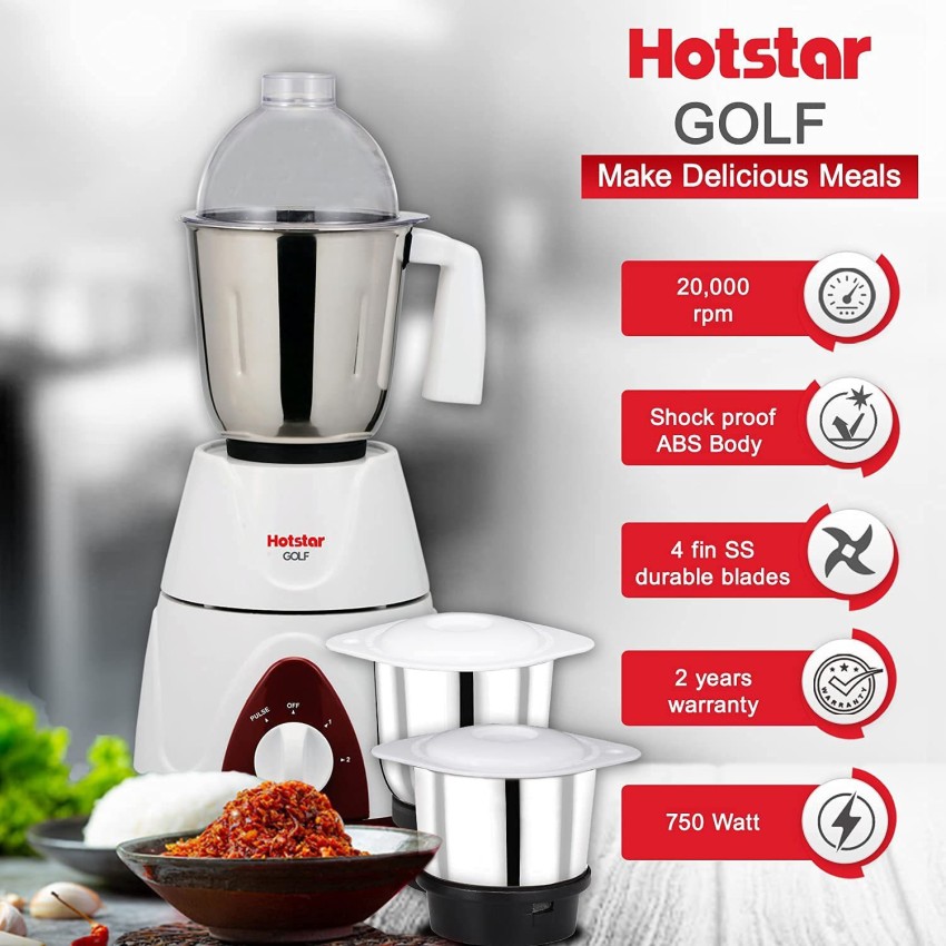 Hotstar Bloom Mixer Grinder, 2 Stainless Steel Jars (White), 1 Year  Manufacturing Warranty Bloom Series 400 Mixer Grinder (2 Jars, Blue And  White) Price in India - Buy Hotstar Bloom Mixer Grinder