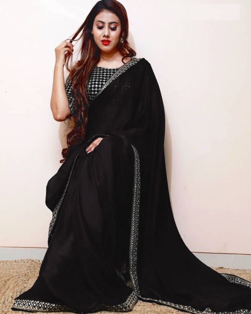 Buy THE FASHION TEX Solid/Plain Bollywood Georgette Black Sarees Online @  Best Price In India