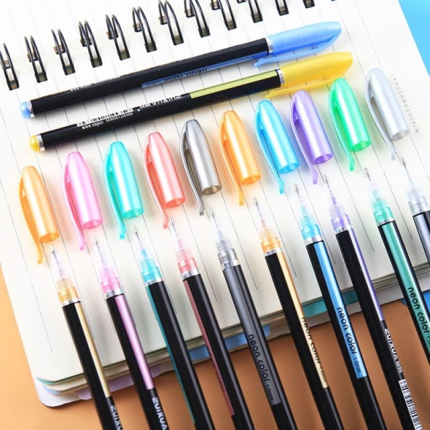 TAAJ HG610748 Neon Color Gel Pen Set of 48 Pcs Metallic Glitter Pen for  Coloring