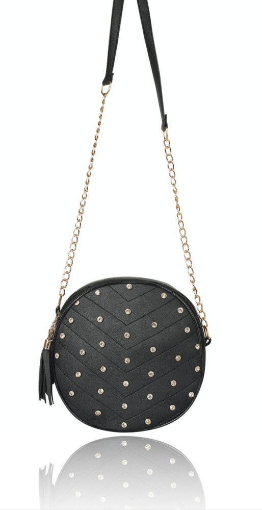 Pramadda Pure Luxury Black Shoulder Bag Stylish Casual Round Beads leather  Sling bags for Girls Women, handbags for girls and ladies stylish, chain  sling bag for girls