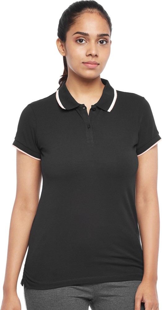 Ajile By Pantaloons Solid Women Polo Neck Black T Shirt Buy