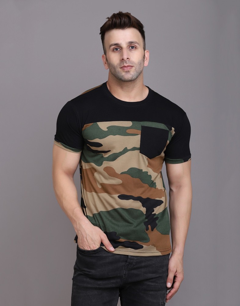 Leana Military Camouflage Men Hooded Neck Black T Shirt Buy