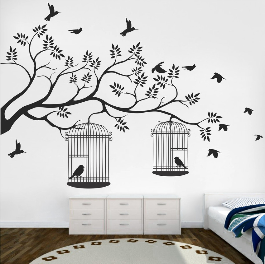 CAVE ART Tree Branch Birds Cage Creative Decorative Wall