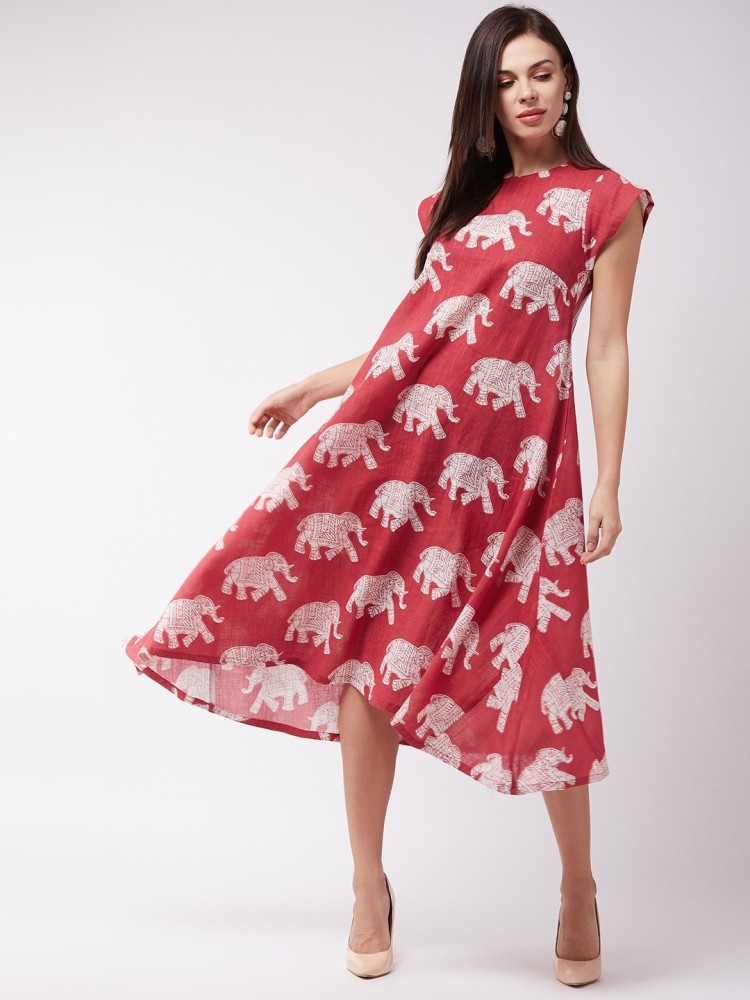 InWeave Women Gathered Red Dress - Buy InWeave Women Gathered Red Dress  Online at Best Prices in India