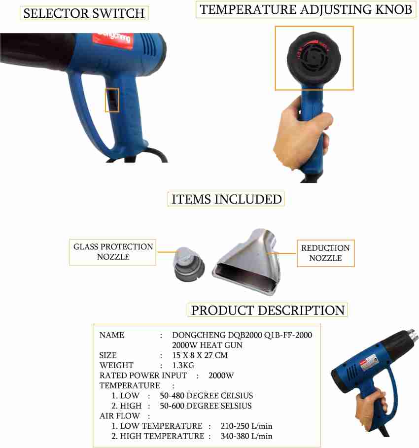 Buy online Dongcheng Heatgun 2000W/50-600 °C DQB2000 from GZ Industrial  Supplies in Nigeria.