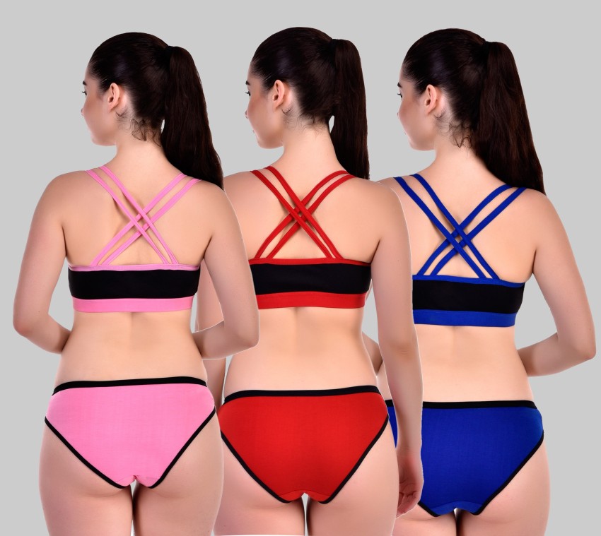 Buy Zivosis Women Multicolor Cotton Blend Set Of 3 Bra And Panty