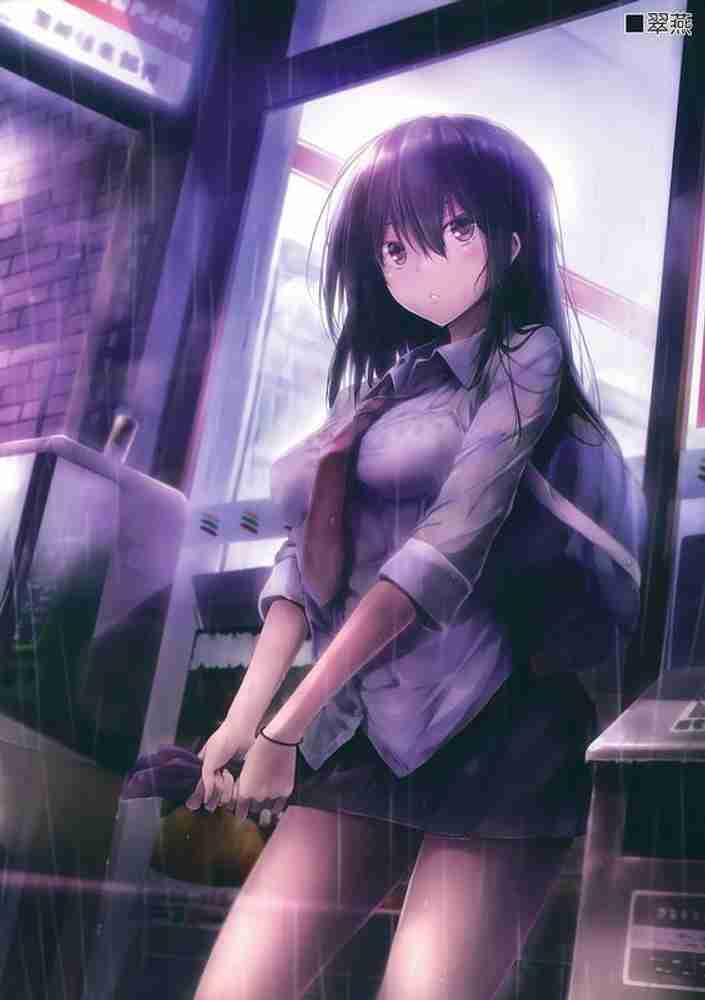 Rain Original Characters Wet Clothing Anime Girls Matte Finish