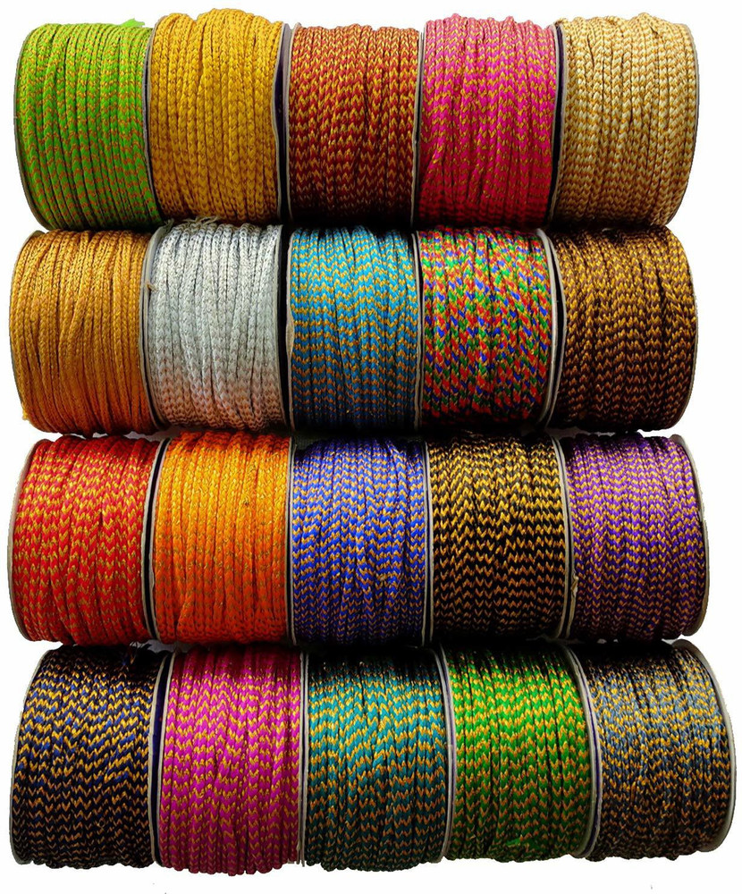 gofii LACE ML 60 9 Mtr Long Resham Zari Twisted Fancy Thread Dori Lace for Sewing Bead Art Piping Apparels Wrapping Handicrafts Blouse Latkan Craft DIY Projects Pack of 6 Rolls Multi Color ML 60 Lace