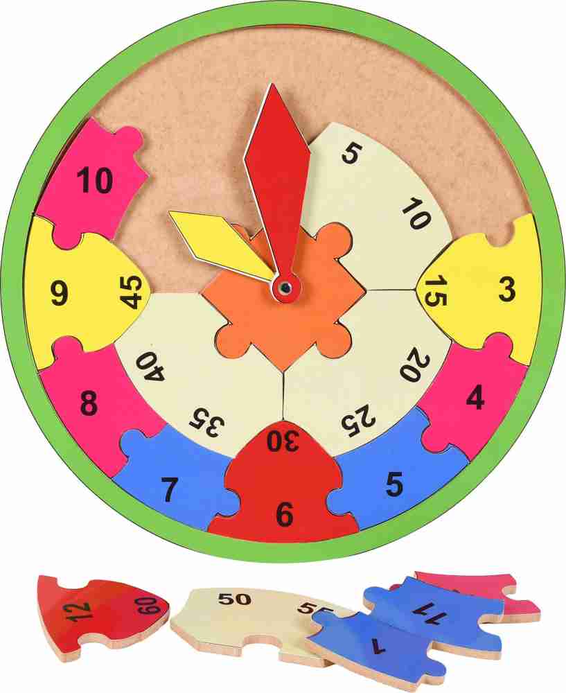 Wooden Clock Puzzles Time Learning Early Education Math Set Kid Jigsaw Play  Toy