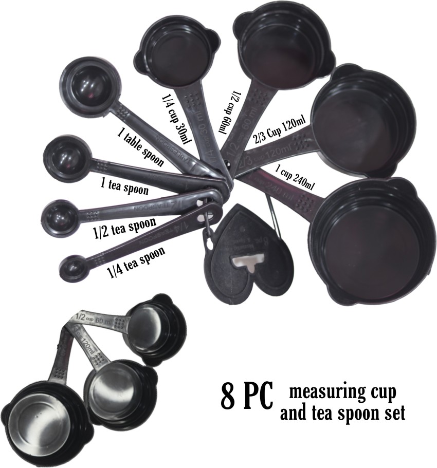 Rinkle Trendz Black Measuring Cups and Spoons Set 8 Pieces Set