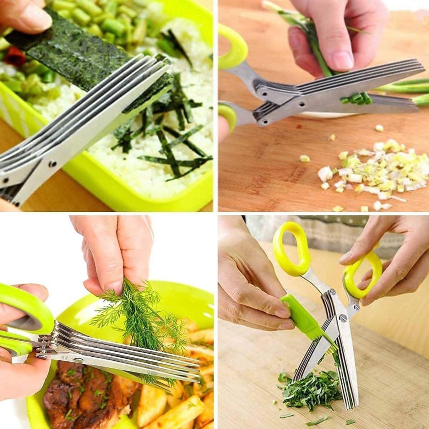 1pc Stainless Steel Multi Blade Herb Scissors With Cleaning Comb