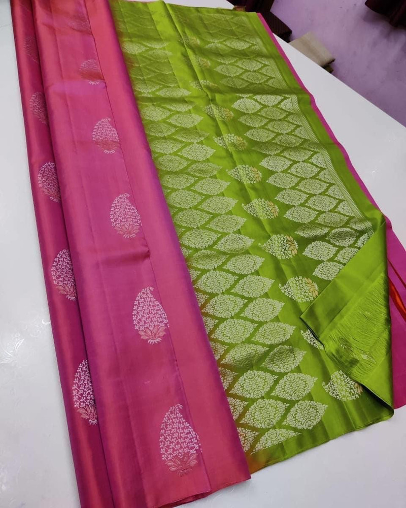 Buy RAMNATHTEX Self Design Kanjivaram Jute Silk Pink Sarees Online