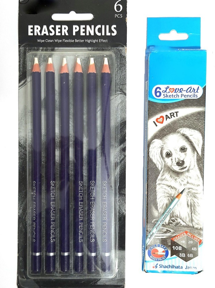  Professional Eraser Drawing Pencil Set, 6pc Eraser