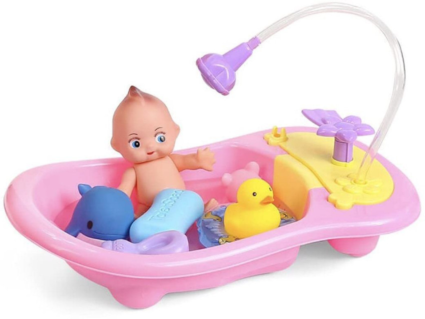 QBIC 6 Piece Baby Doll Bath Time Set Pretend Play Newborn Doll