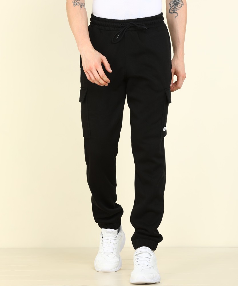 Cargo Pants Men Solid Color Black Loose Casual Jogger Pocket Elastic waist  Ankle Length Trousers