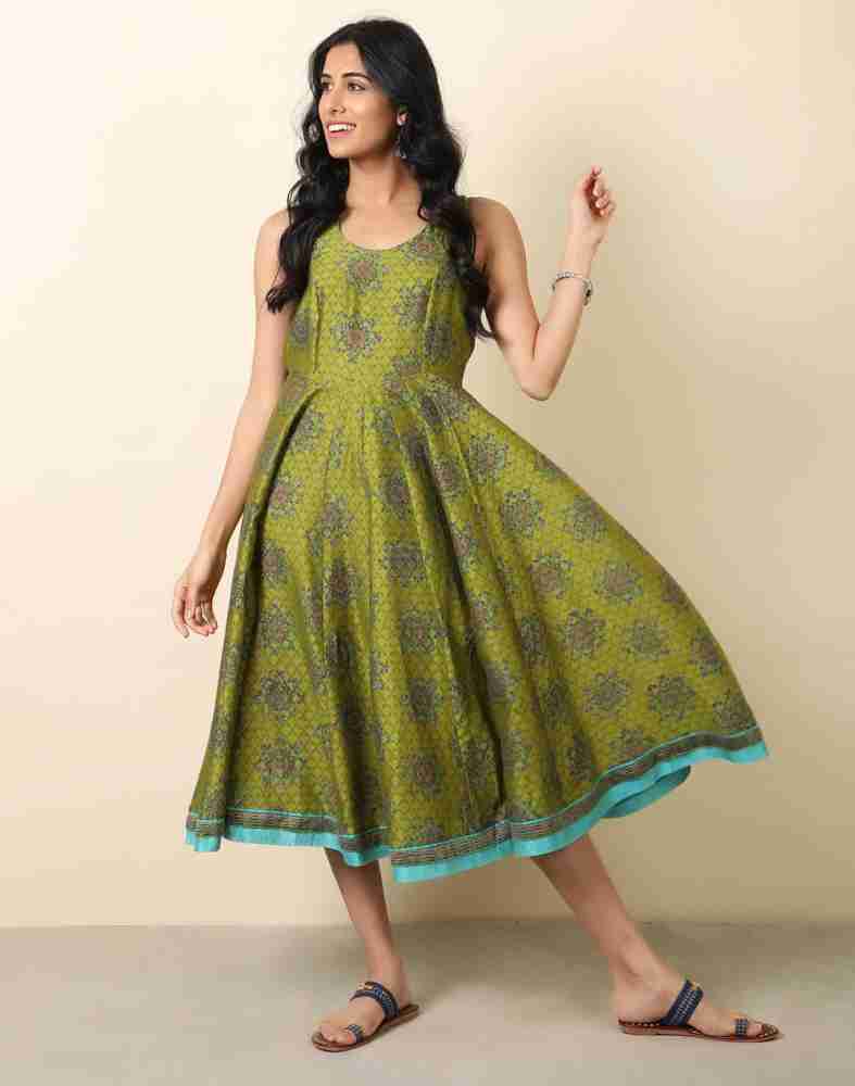 Fabindia Women Fit and Flare Green Dress Buy Fabindia Women Fit and Flare Green Dress Online at Best Prices in India Flipkart