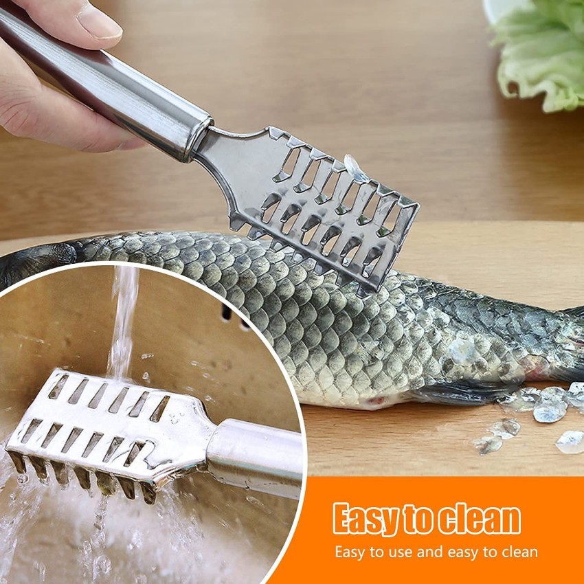 Fish Scale Remover, Amison Fish Scales Scraper with 304 Stainless Steel  Sawtooth for Fast Scales Peeling, Silver
