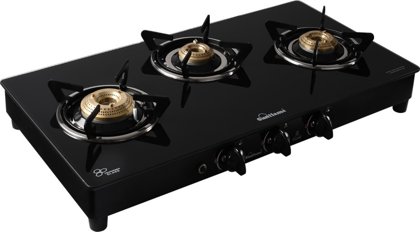 sunflame gas stove 3 burner glass top automatic